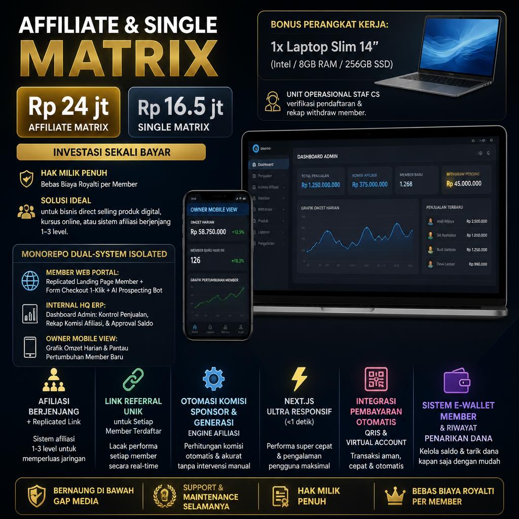 Software MLM & Sistem Afiliasi Platform Mockup