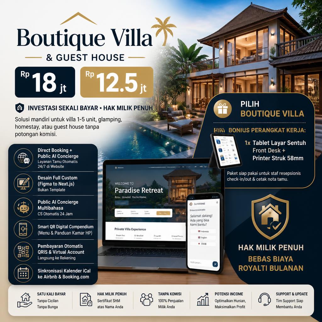 Sistem Hotel, Villa & Resort (PMS) Platform Mockup